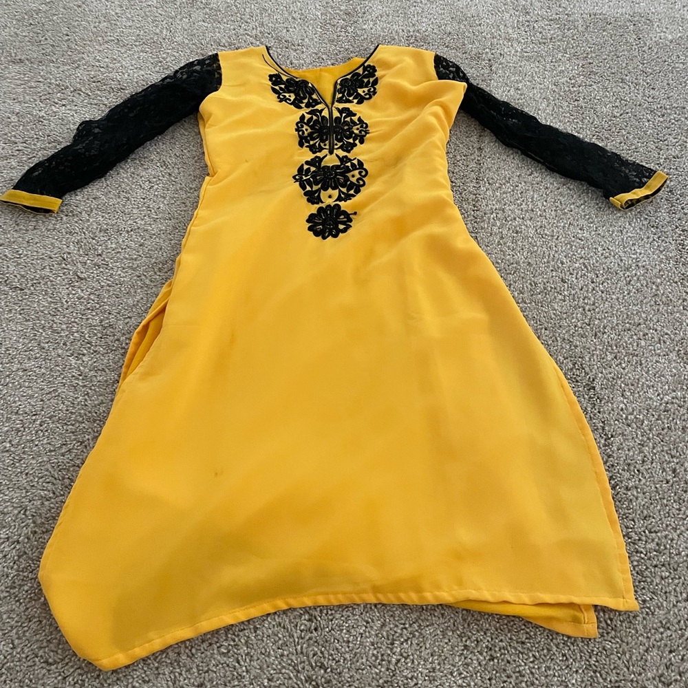 Yellow and black kurti salwar kameez